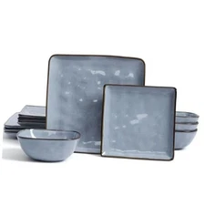  Dinnerware Sets for 4, Ocean Square 12-Piece Kitchen Plates Set(12pcs) Blue