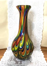 STUNNING LARGE MURANO RAINBOW SWAG ART GLASS VASE