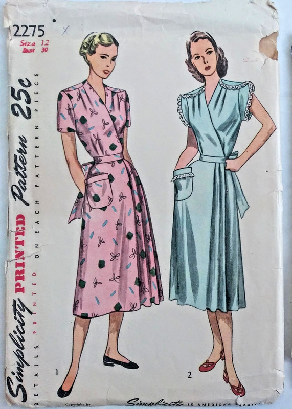 Vintage Simplicity Woman 1-Piece Wrap Around House Dress Sewing Pattern Bust 30