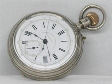 VINTAGE 57MM 15 JEWEL GALLET CHRONOGRAPH ENGLISH SILVER POCKET WATCH, RUNNING!