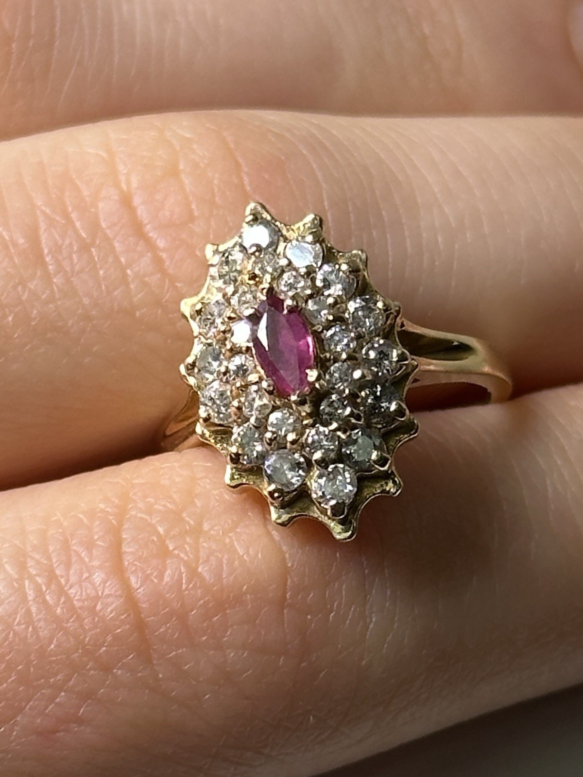 Solid 14K Yellow Gold Ring & Natural Ruby & Appro… - image 1