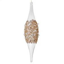 Regency International Glass Ice Sequin Finial Ornament, 12-Inch, Clear Gold