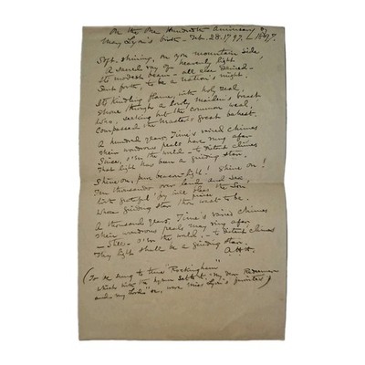 1897 Mary Lyon Centennial Manuscript Poem Mount Holyoke Hymn A.H.H.