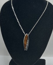 Sterling Silver Cable Chain And Koa Wood Inlay Surfboard Pendant 19.5in 4.75g 