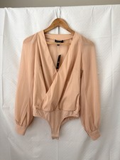 bebe Peach Wrap Bodysuit Top-Long Sleeve V-Neck XSmall