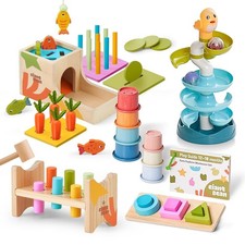 Giant bean 8-in-1 Wooden Montessori Toys Set Learning Toys for Baby 12-18 Mon...