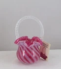 Fenton 3133 CR Cranberry Opalescent Twisted Rib Optic Basket W Candy Cane Handle