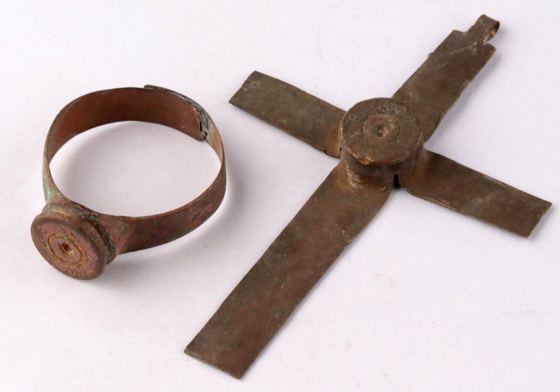 Trench art 1940 Ring WW2 Cross pendant WWII Handmade from cartridge Wehrmacht
