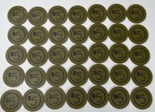 Vintage $5 Poker Chips Olive Green Lot Of 35