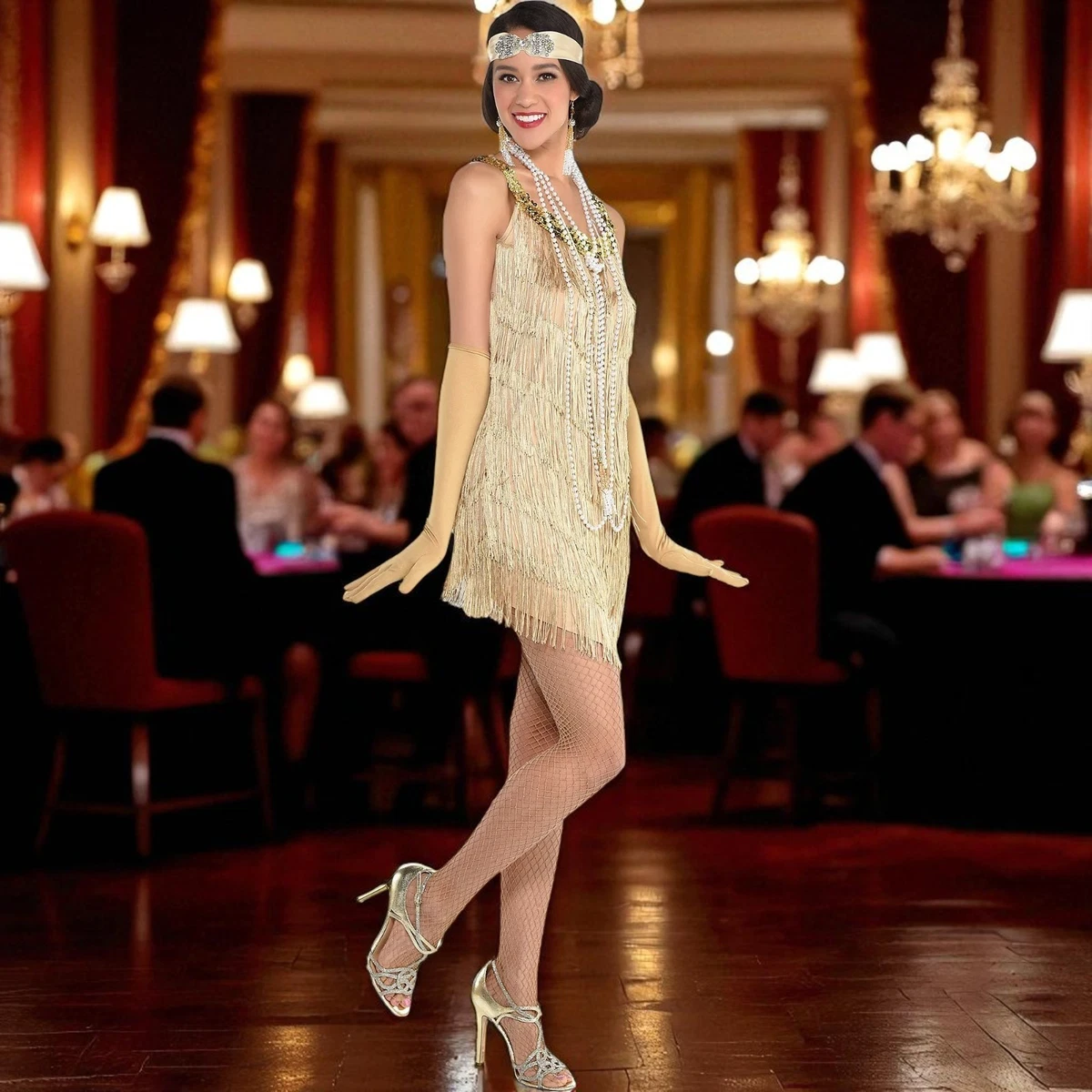 gold flapper dress costume Roaring 20s 1920 Gold Flapper Dress Women's Costume