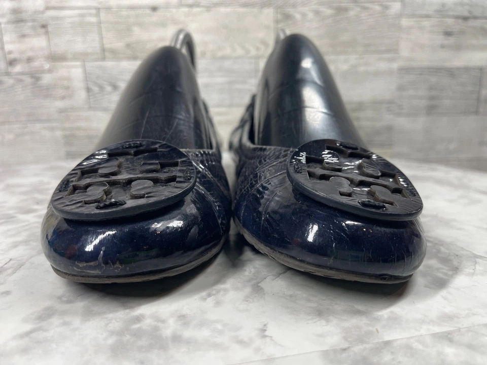 Mocassim Tory Burch Ballet Flats Feminino 9M Reva Preto Azul Patente - Imagem 4 de 4