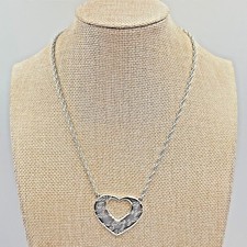 Vintage Script Engraved Open Heart Pendant Necklace Silver Tone Y2K Aesthetic