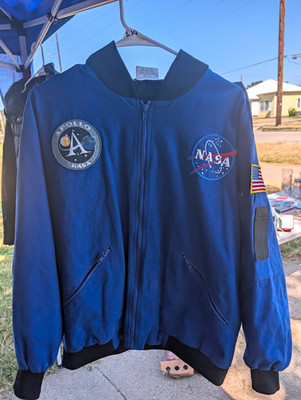 HOUSTON NASA Apollo 11 Blue Bomber Jacket Unisex S Full Zip Graphic Patches