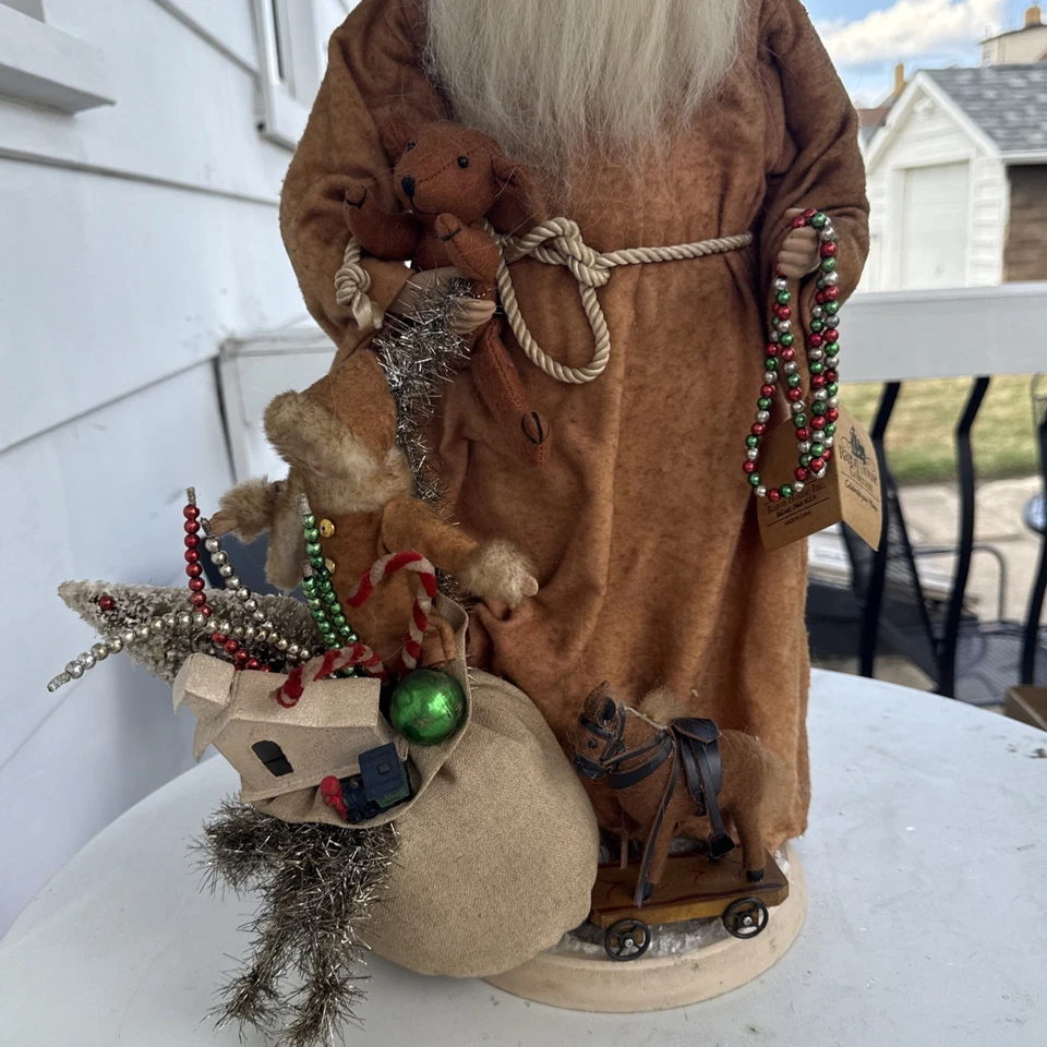 Primitive Ragon House Santa Claus 20” Brown Coat Sculpted Face Gifts, Bear NWT - Image 3 of 4