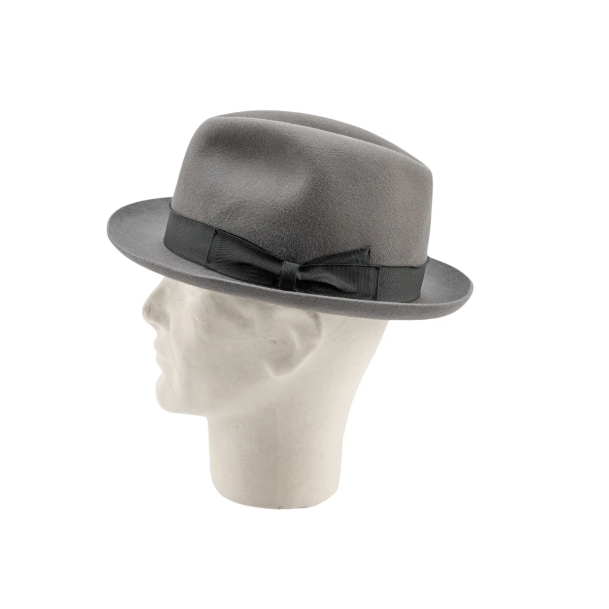 $475 BORSALINO Sombrero Fedora Gris Fieltro Alessandria + Cuero Hecho a Mano en Italia Talla L