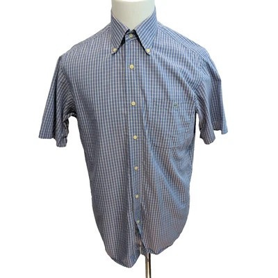 Chemise Lacoste Vintage Manches Courtes 40 M Bleu Blanc Carreaux - Photo 1/4