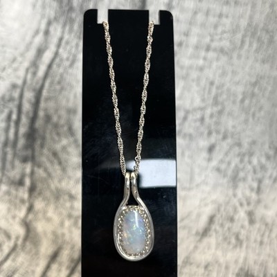 Handmade Hallmarked Sterling Silver Solid Freeform Opal Pendant and 18'' Chain