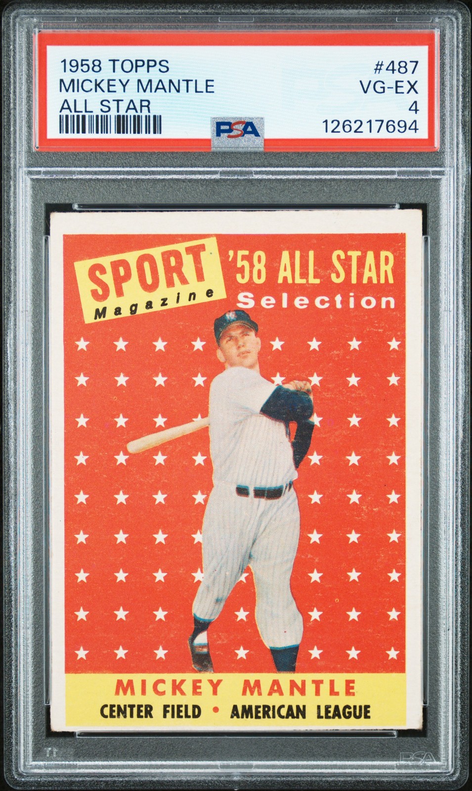 1958 TOPPS AS #487 MICKEY MANTLE PSA 4