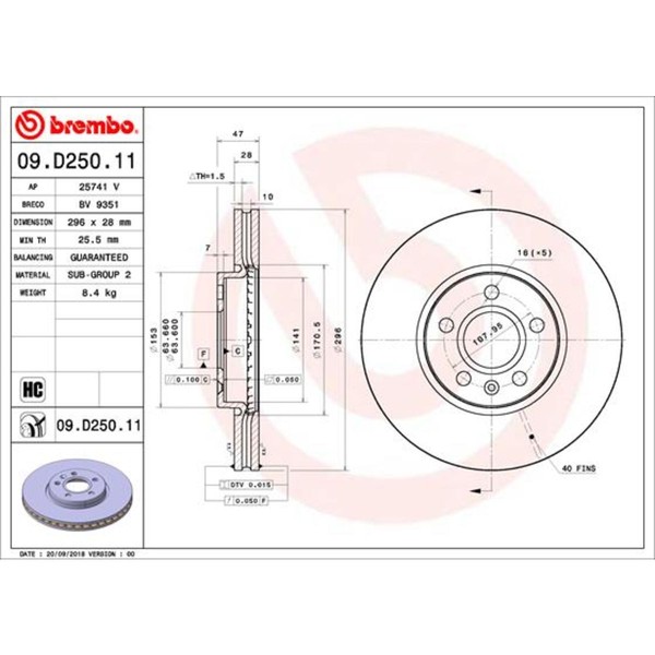 Bremsscheibe Brembo 09.D250.11, Vorne, BelüFtet, Hochkarbonisiert, 1 StüCk-image