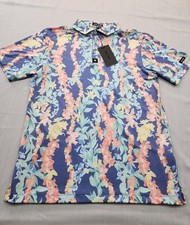 Bad Birdie Golf Performance Polo Shirt Mens Size Medium Aloha Lei'd Floral NEW