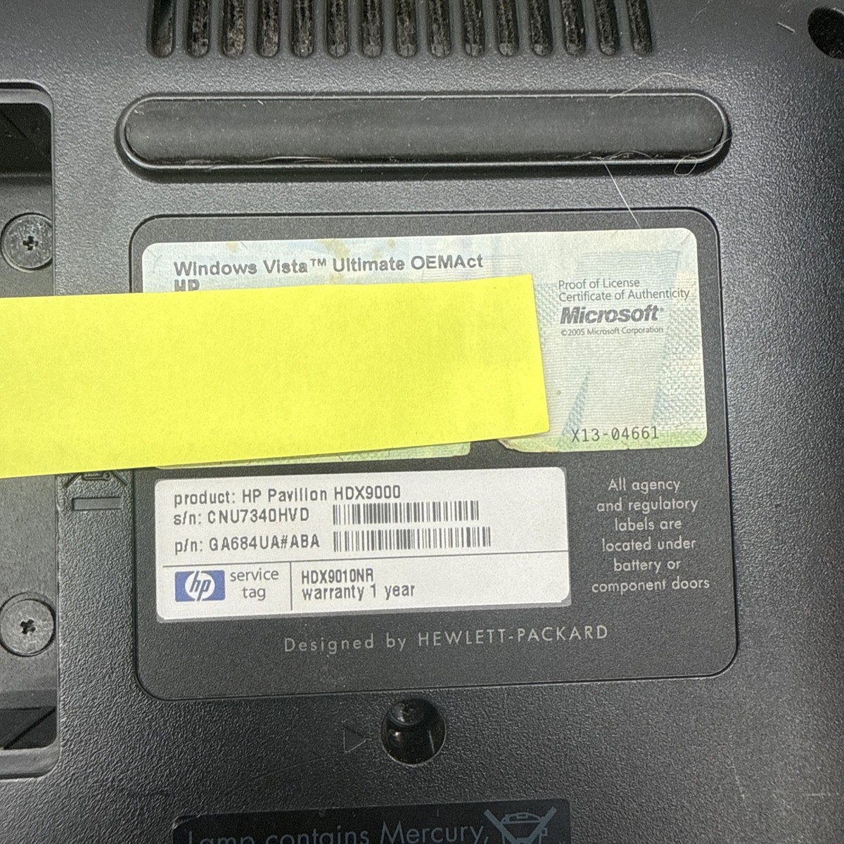HP pavilion hdx 9000 DRAGON Laptop Win 7 Intel Core2 240 HDD 2 GB