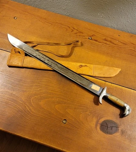 Vintage 1960's Mexico Etched Engraved Steel Blade 18.5" Custom Handle OG Sticker