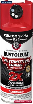 Rust-Oleum 2X Automotive Enamel Custom Spray 5-in-1 Spray Paint, 12 oz, Gloss Re