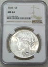 1925 Peace Silver Dollar NGC MS64 Original Gorgeous Luster PQ #C274G
