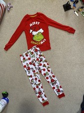 Dr. Seuss The Grinch Merry Grinchmas Kids Pajama Set Red White Polka Dot Size 10