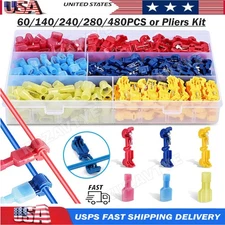 60/480PCS T-Tap Quick Electrical Cable Connector Kit Splice Crimp Wire Terminals