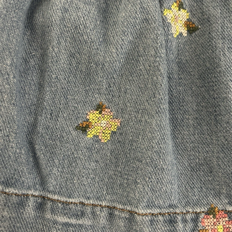 Mini Boden Girls Denim Skirt 3 - 4 Y Floral Embroidered Pull On Twirly Chambray - Image 3 of 4