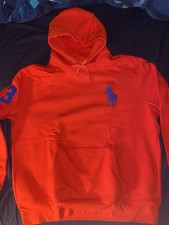 Polo Ralph Lauren Hoodie Orange XL Big Pony Blue Vintage 3 Long Sleeve