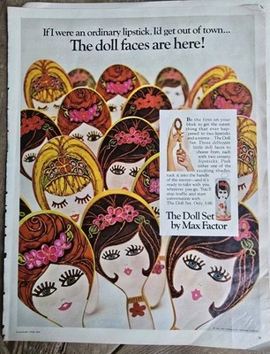 1967 The Doll Set Faces Lipstick Cosmetics by Max Factor Vintage Ad 
