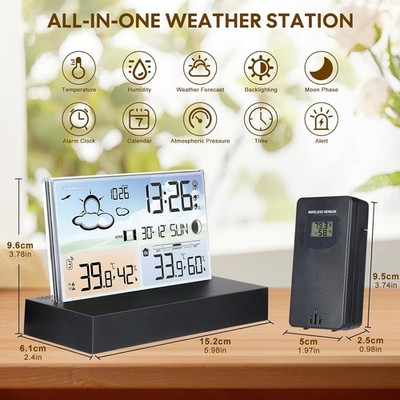 Digitale Wecker Wetterstation Funk Mit Farbdisplay Thermometer Innen-Außensensor