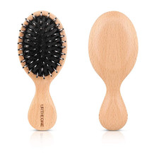 Hair Brush Mini Boar Bristle Hairbrush for Thick Curly Thin Long Black
