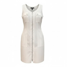 Tory Burch Women's Zip Up Military Style Mini White Dress/ NO BELT, Size 4