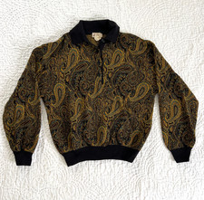 Vintage Gucci Wool Long Sleeve Quarter Buttoned Sweater Paisley Pattern Size 42