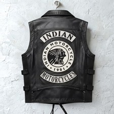 Indian Motorcycle Leather Vest with Vintage Patch – Classic Biker Look