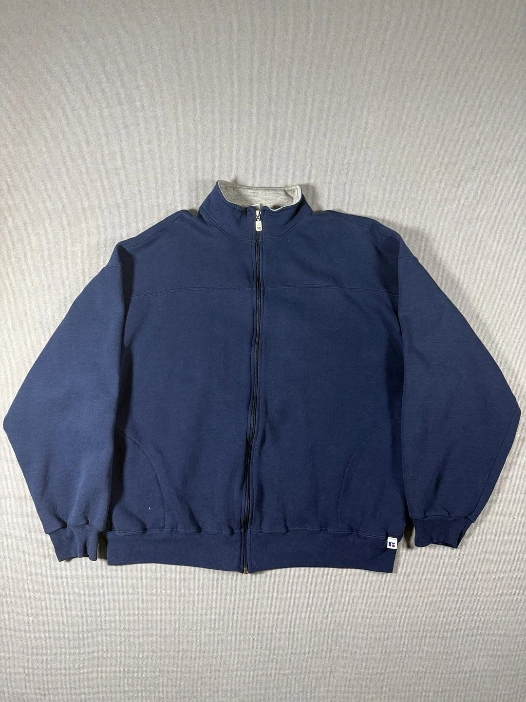 Vintage Russell Athletic Navy Blue Full-Zip Mock Neck Fleece Jacket XXL