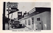 Cheese Factory Ford Milk Tanker Truck 7Up Sign Ferryville Wisconsin '69 postcard