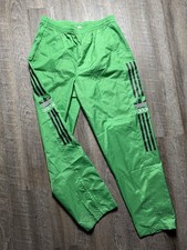 Vintage 90s Adidas Nylon Track Pants Large Printed Side Stripes Logo Ankle Zip