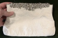 VTG WALBORG Hand Beaded in FRANCE White Glass Microbeads RHINESTONE PURSE