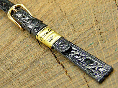 Speidel Watch Band Vintage NOS Unused Black Crocodile w Gold Tone Buckle 10mm