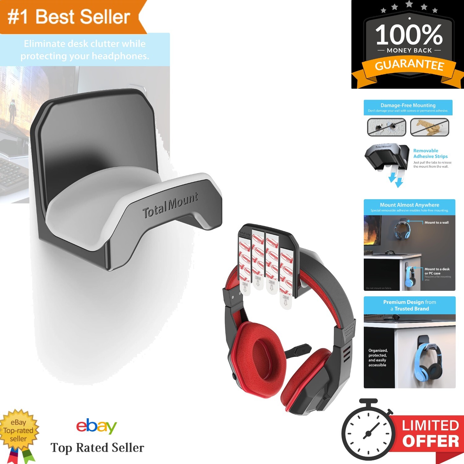 Premium Silicone Gaming Headset Hanger for Wall, Desk, or PC Mount-image