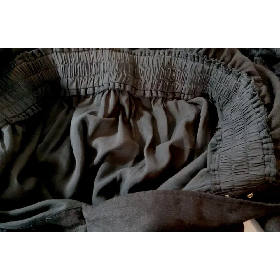 Mono Forever 21 Manga Larga Negro Botones a Presión Bolsillos Mezcla de Lino Y2K Talla M Foto 3 de 4