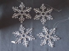 Lot Of 4 Clear Plastic Snowflake Christmas Ornament 3 3/4"