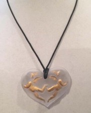 LALIQUE Elton John 1996 Gold Enamel Angel Heart Pendant Necklace Adjustable Cord