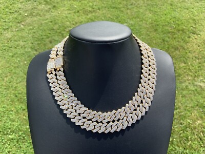 14mm Prong Cuban Link Chain 18” 20” 22” Iced out Premium Choker Necklace  Men’s