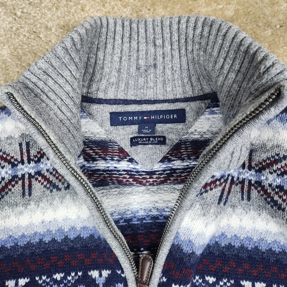 Suéter Tommy Hilfiger Para Hombres Talla M Lujo Mezcla de Lana Isla Justa Grueso Pesado A858 Foto 3 de 4