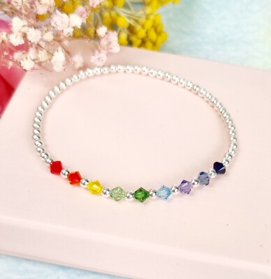 925 Sterling Silber Armband echt Kristall Regenbogen leuchtende Farben